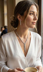 Gümüş Renk Baget Zirkon Taşlı Kadın Kolye Küpe Set