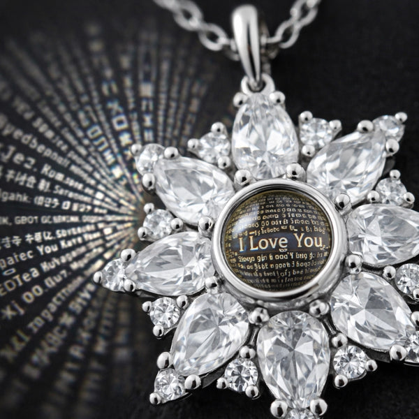 Gümüş 100 Dilde Seni Seviyorum Lotus Kadın Kolye