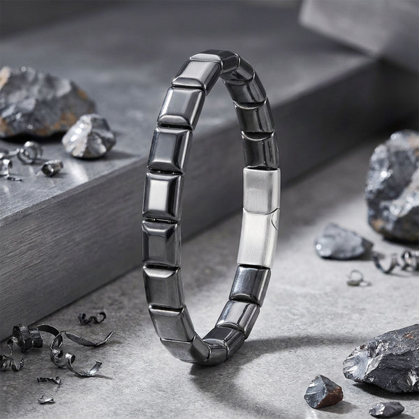 Kare Hematit Doğaltaşlı Çelik Halat Ve Klips Bileklik